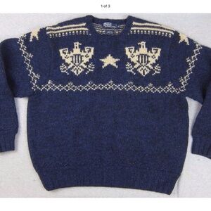 Polo Ralph Lauren Heather Blue Intarsia Sweater with Beige Eagle Pattern